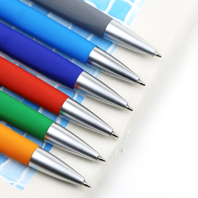 Promotional Multi Color Advertising Ballpoint Pen Rubber Coated Plastic Click Ba