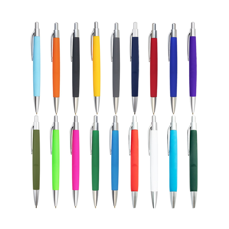 Promotional Multi Color Advertising Ballpoint Pen Rubber Coated Plastic Click Ba