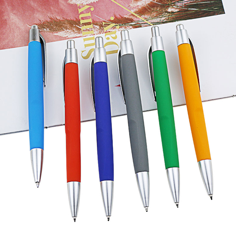 Promotional Multi Color Advertising Ballpoint Pen Rubber Coated Plastic Click Ba
