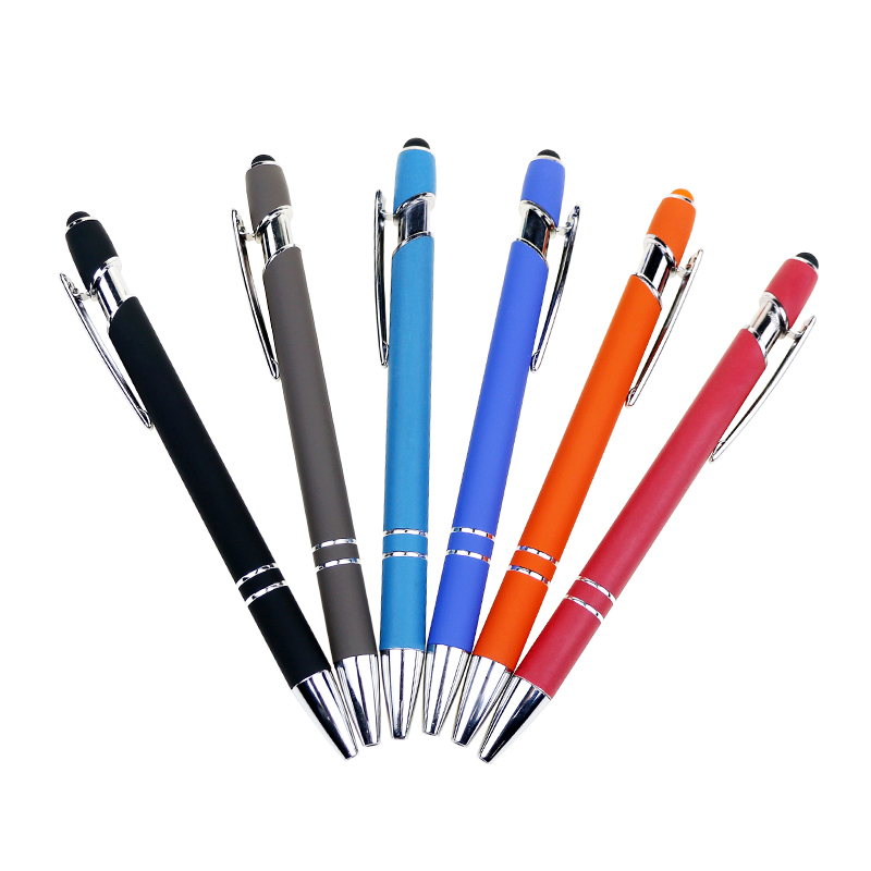 Promotional 2 in 1 Customized Ballpoint Pen Multi-Colored Luxury Metal Stylus Ba