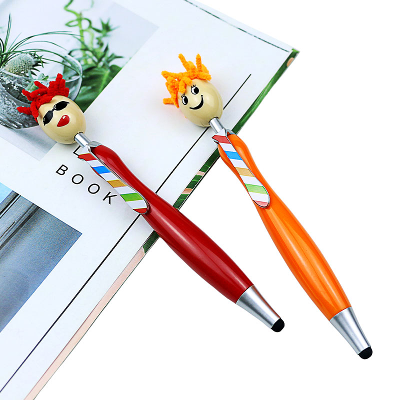 Hot Selling Creative Smile Face Mop Topper Ballpoint Pen Custom Logo Cute Plasti