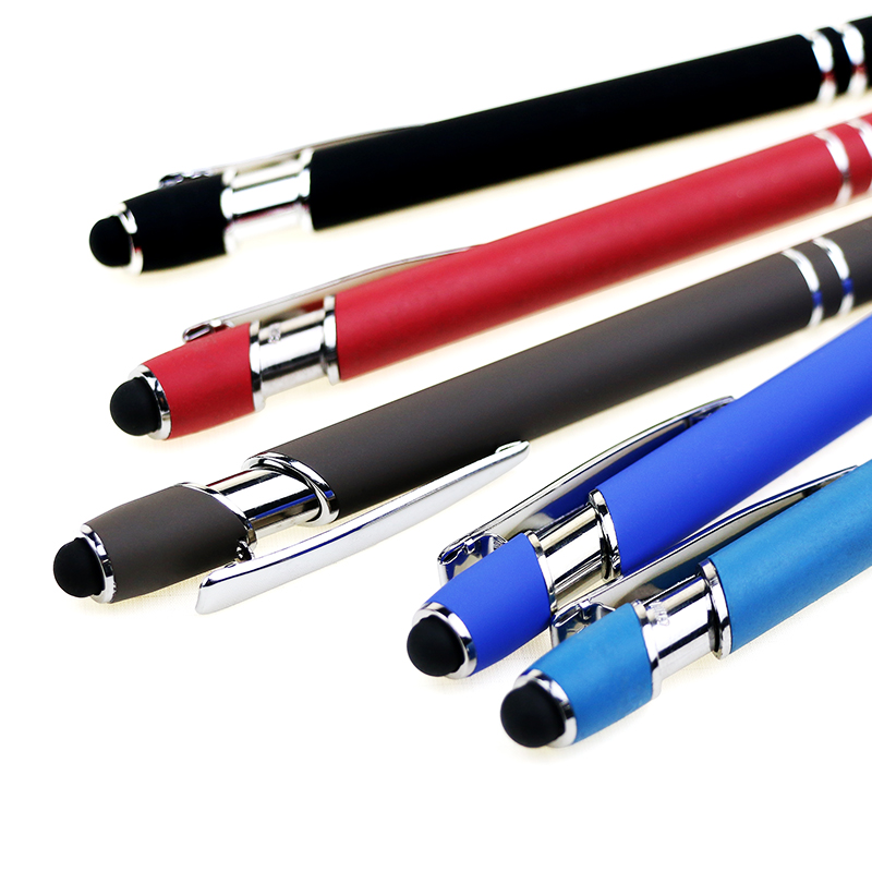 Promotional 2 in 1 Customized Ballpoint Pen Multi-Colored Luxury Metal Stylus Ba