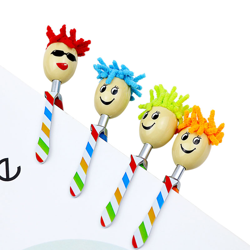 Hot Selling Creative Smile Face Mop Topper Ballpoint Pen Custom Logo Cute Plasti