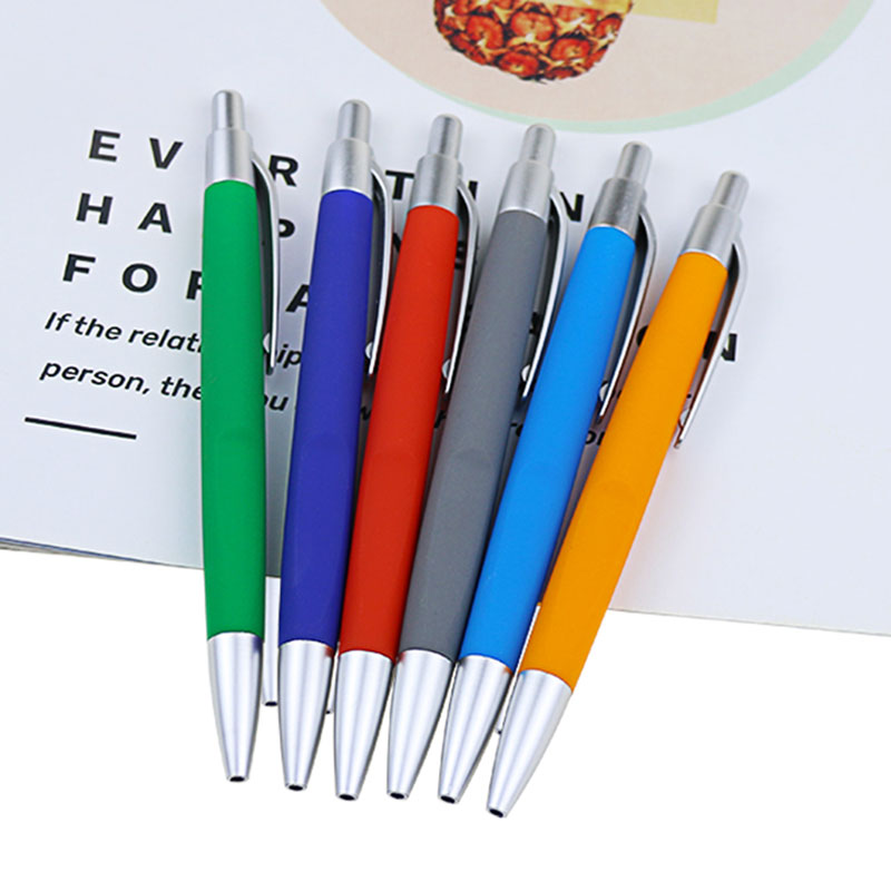 Promotional Multi Color Advertising Ballpoint Pen Rubber Coated Plastic Click Ba