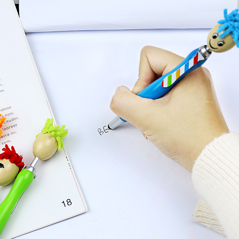 Hot Selling Creative Smile Face Mop Topper Ballpoint Pen Custom Logo Cute Plasti