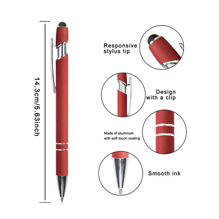 Promotional 2 in 1 Customized Ballpoint Pen Multi-Colored Luxury Metal Stylus Ba