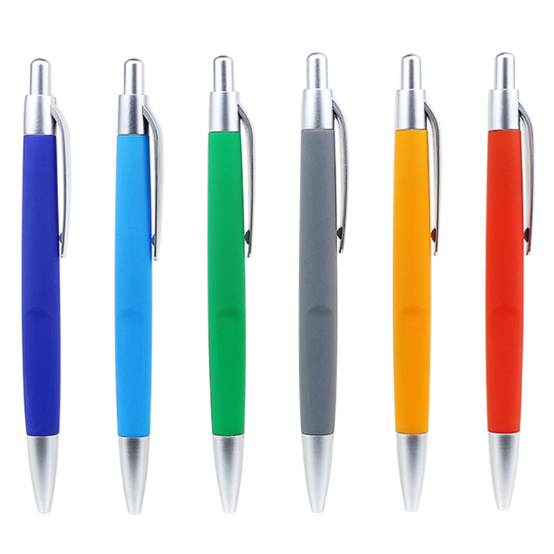 Promotional Multi Color Advertising Ballpoint Pen Rubber Coated Plastic Click Ba