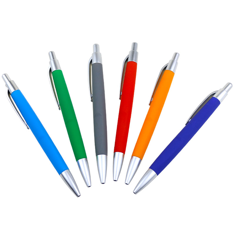 Promotional Multi Color Advertising Ballpoint Pen Rubber Coated Plastic Click Ba