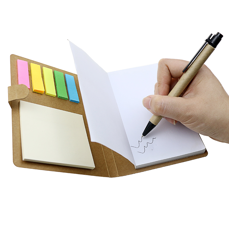 Wholesale Custom Kraft Cover Notebooks Mini Memo Pad With Sticky Notes and Ball 