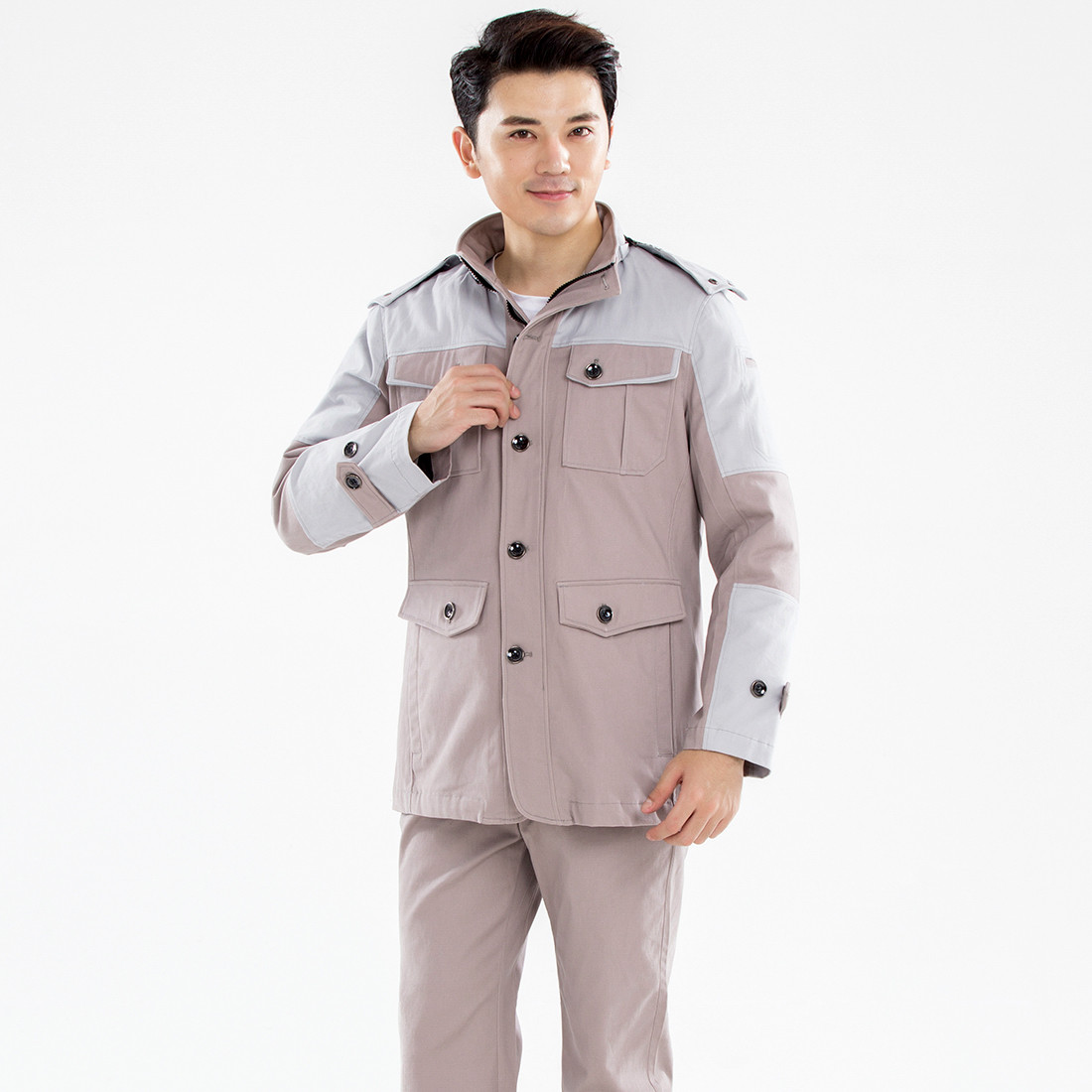 驼色拼浅灰冬季工作服MF20-1