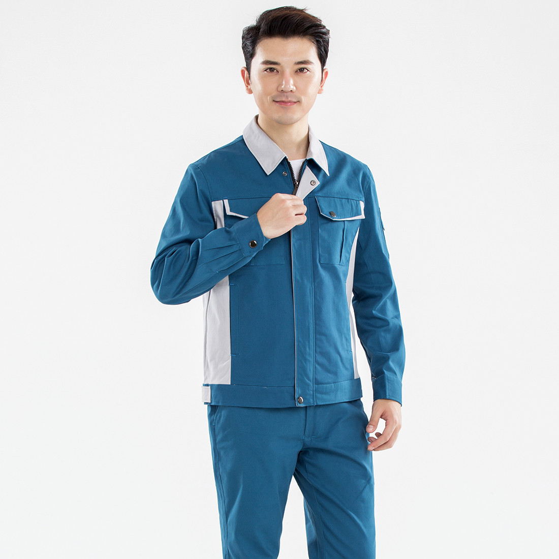 湖蓝拼浅灰春季工作服AC17-2